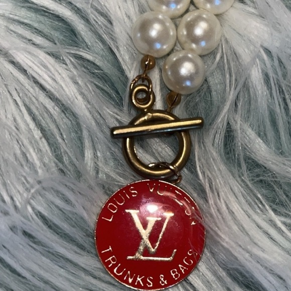 Red Louis Vuitton Charm Pearl Toggle Necklace - Picture 2 of 5
